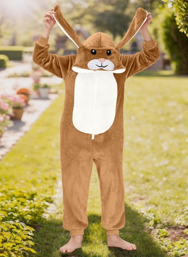 BesserBay Big Girl Halloween Adorable Zipper Costume Bunny Animal Hooded Rabbit Jumpsuit Brown 10 Years - Image 2